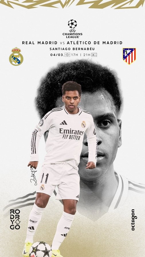  歐冠馬德里德比！羅德里戈曬個人海報：伯納烏見，HALA MADRID