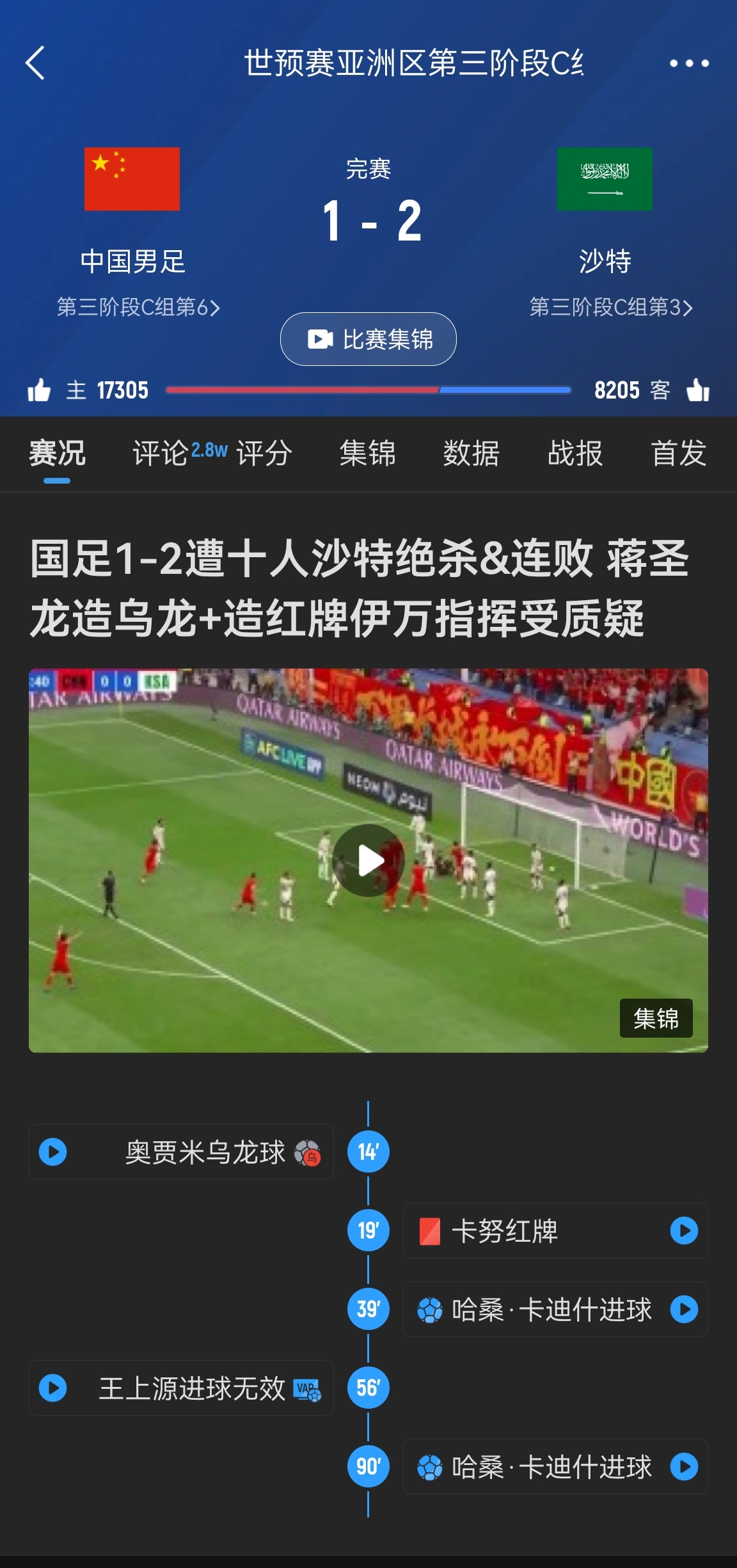  今天什么劇本？首戰(zhàn)沙特也是半場(chǎng)紅牌+蔣光太傷退，最后國(guó)足被翻